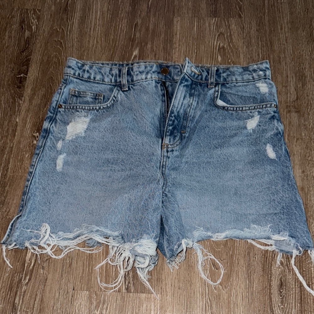 Zara Blue Distressed Jean Shorts